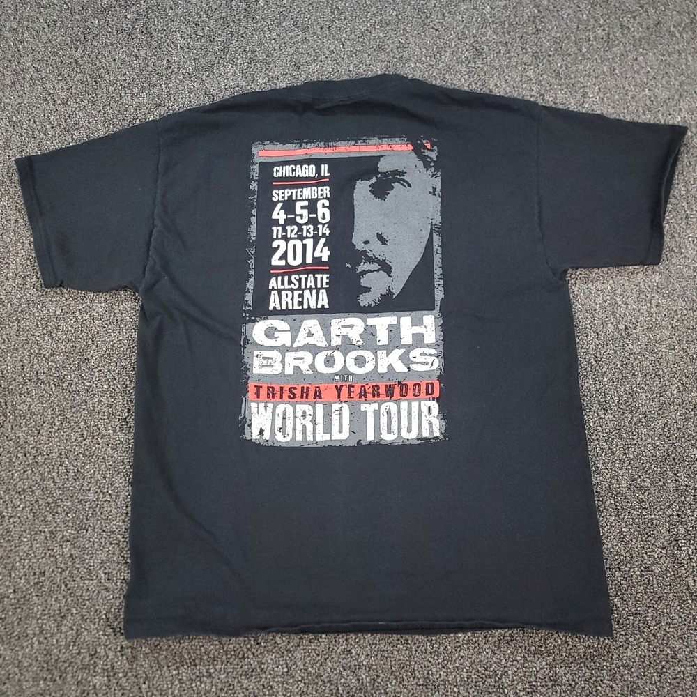 Garth Brooks Shirt Mens Large Black 2014 Chicago World Tour Concert Band Tee EUC